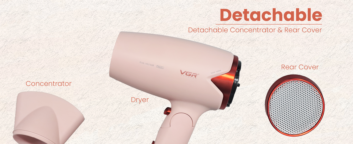 VGR V-428 Foldable Hair Dryer For Women, 2 Speed Settings, Cool Shot, Pink
