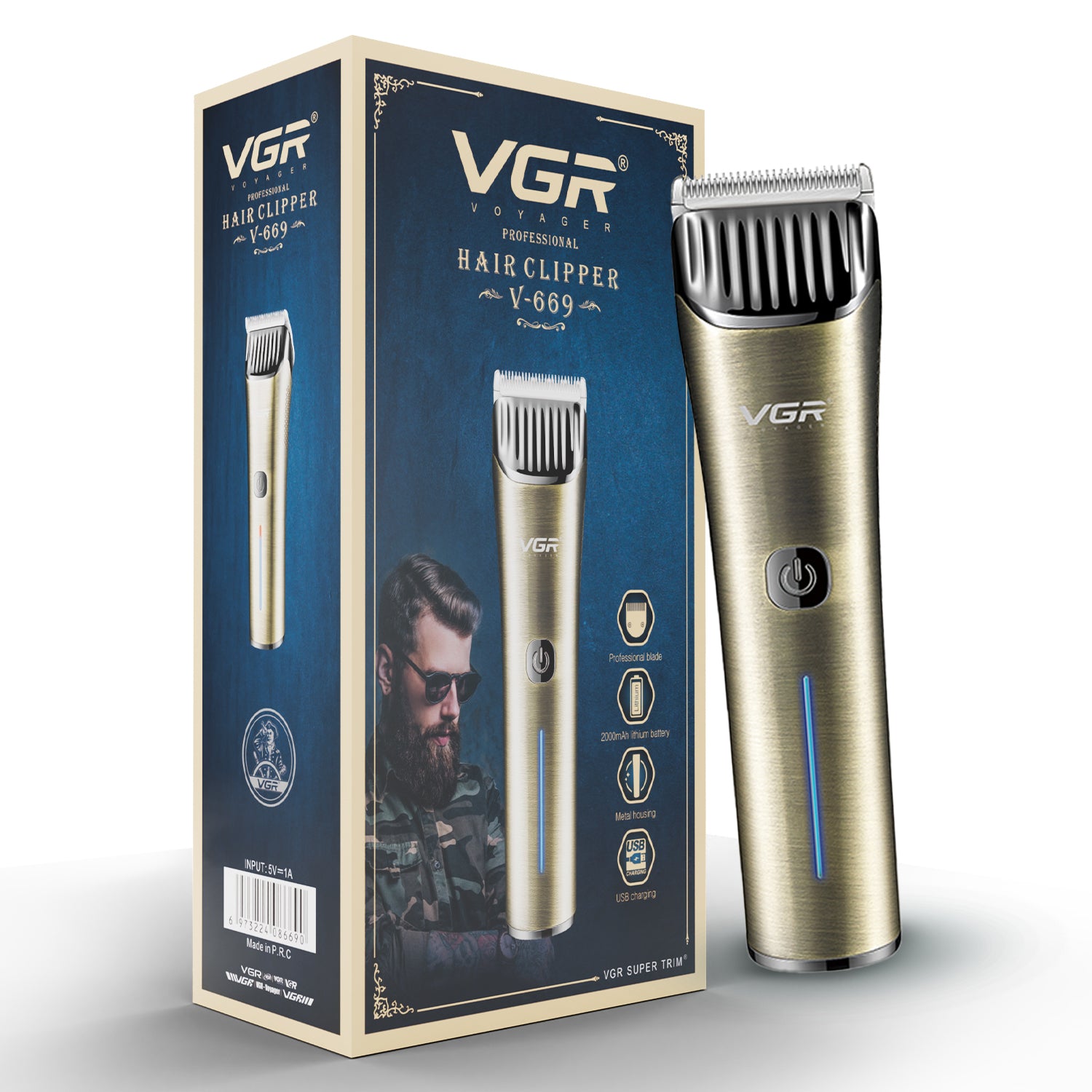 VGR V-669 Professional Salon Quality  Hair Clipper For Professional & Personal Use (Gold)