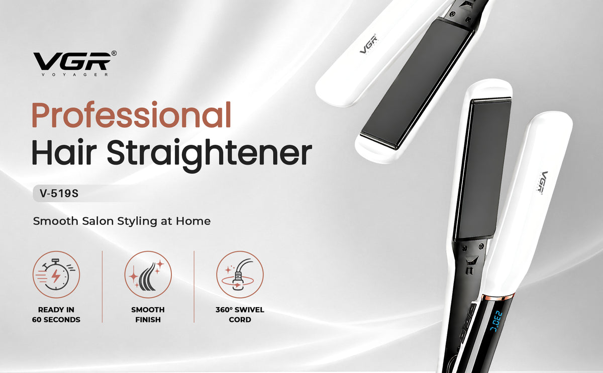 VGR V-519 Professional Hair Straightener For Women with 450°F Max Heat, 38mm Ceramic Plates, White