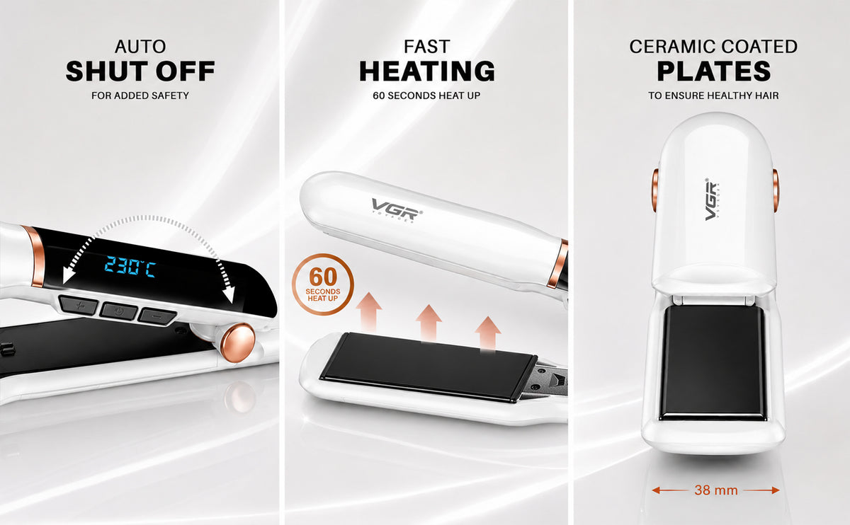 VGR V-519 Professional Hair Straightener For Women with 450°F Max Heat, 38mm Ceramic Plates, White