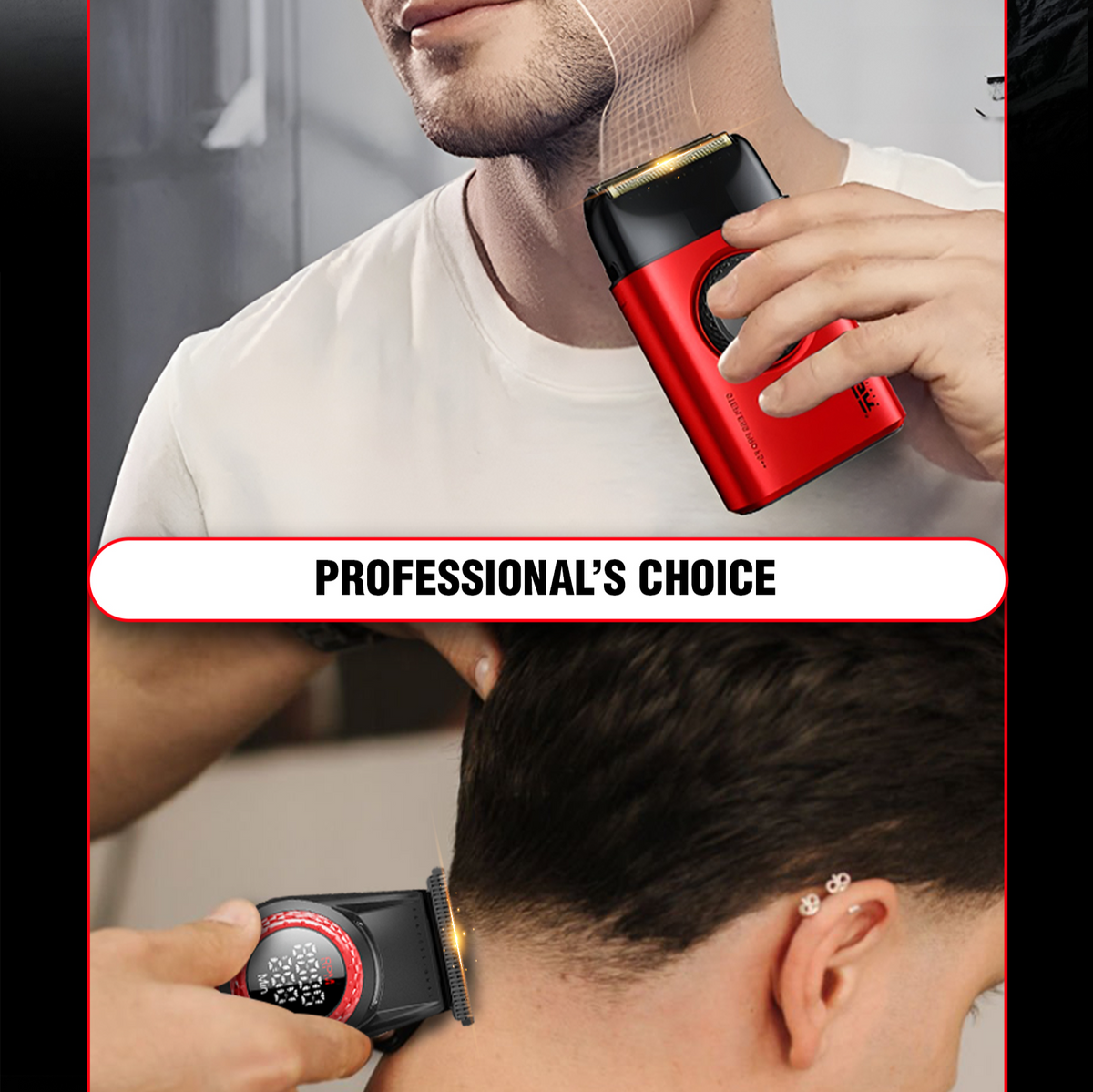 VGR V-977 & V-377 Professional Hair Trimmer & Shaver Combo Set (Red)