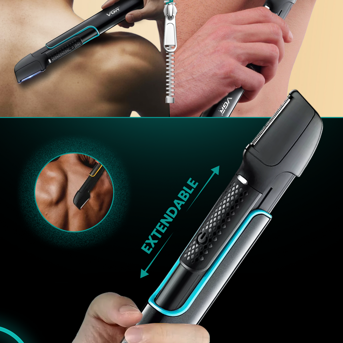 VGR V-602 Body Hair Trimmer for Men, IPX6 Waterproof, 120 Min Runtime, Black