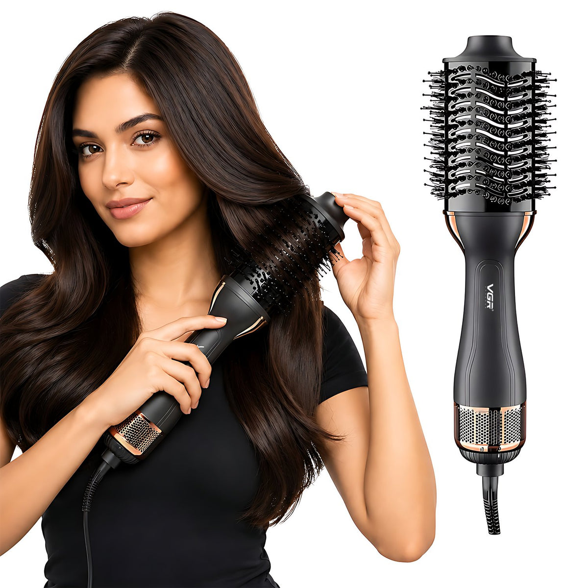 VGR V-492 Professional Hot Air Brush For Women, 1000W, 3 Heat Settings, Rotating, Black