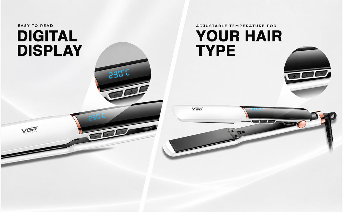 VGR V-519 Professional Hair Straightener For Women with 450°F Max Heat, 38mm Ceramic Plates, White
