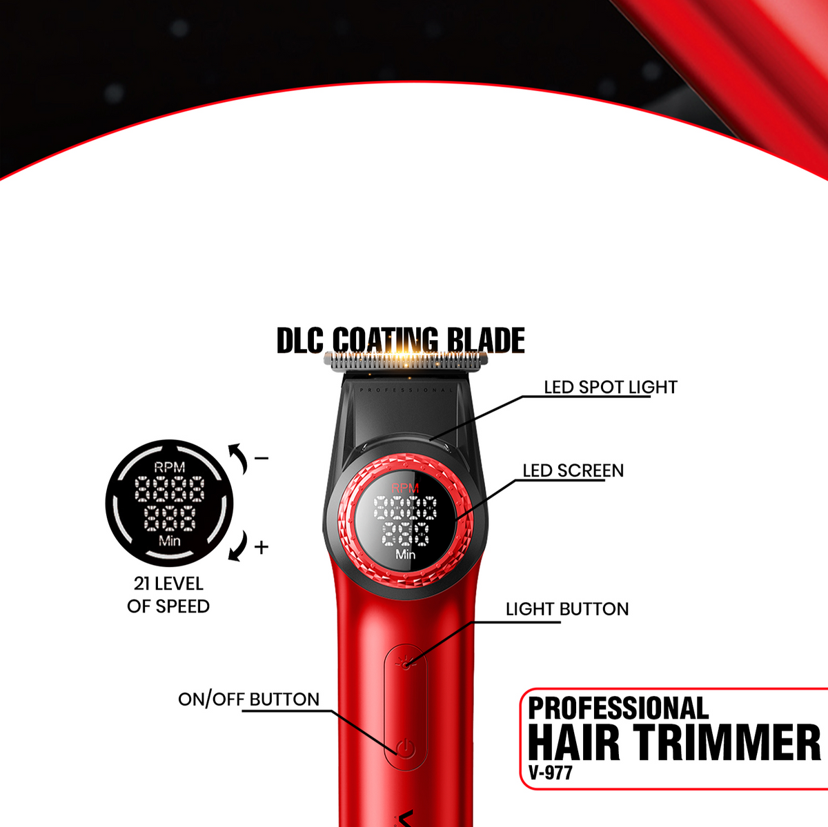 VGR V-977 & V-377 Professional Hair Trimmer & Shaver Combo Set (Red)