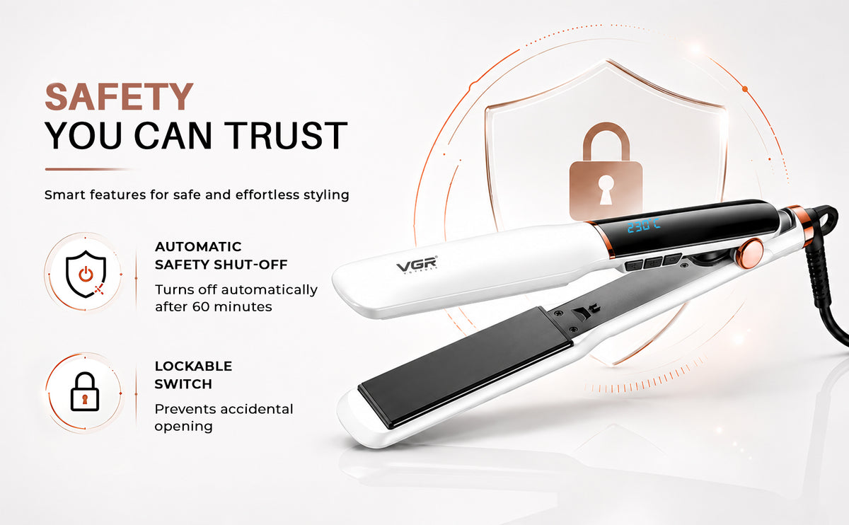 VGR V-519 Professional Hair Straightener For Women with 450°F Max Heat, 38mm Ceramic Plates, White