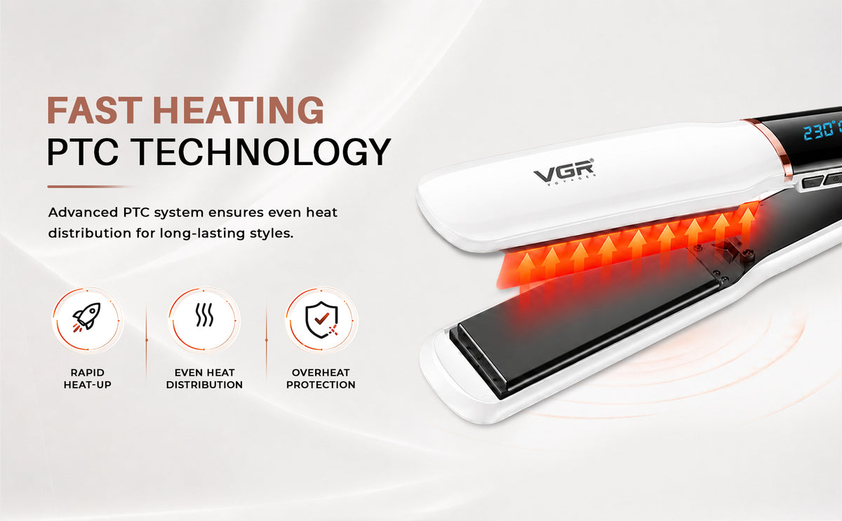 VGR V-519 Professional Hair Straightener For Women with 450°F Max Heat, 38mm Ceramic Plates, White