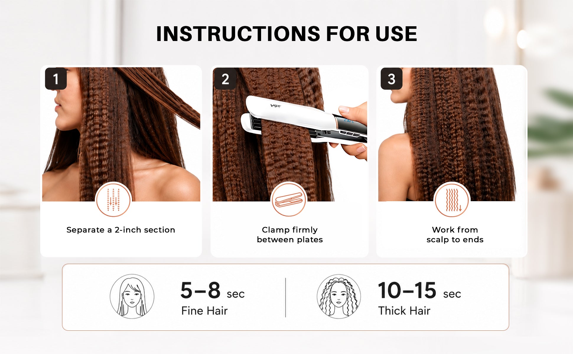 VGR V-519C Professional Hair Crimper For Women, 7 Heat Settings, Ceramic Plate, 230°C Max Heat, White