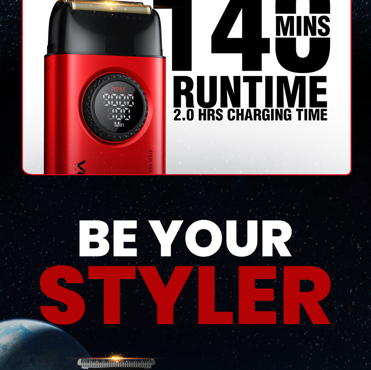 VGR V-977 & V-377 Professional Hair Trimmer & Shaver Combo Set (Red)