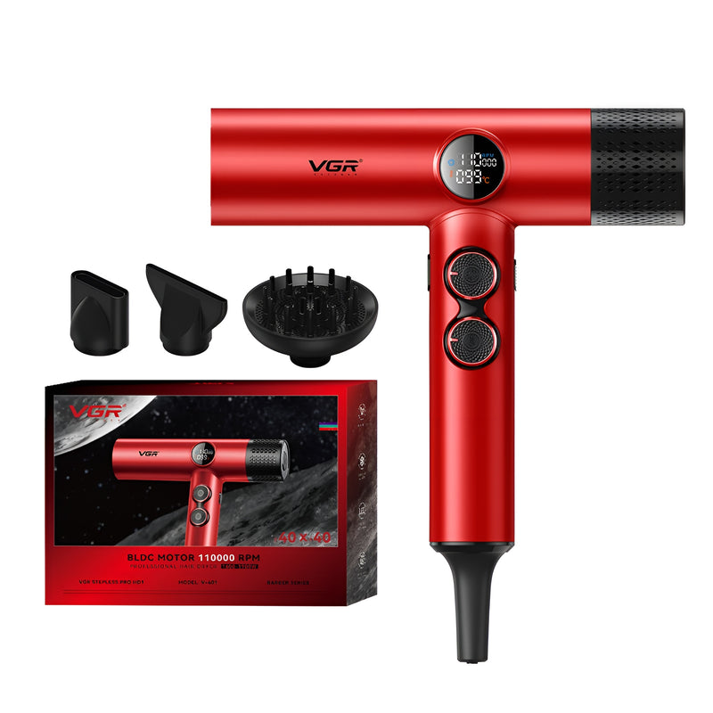 VGR V-401 Professional Hair Dryer For Salon & Men with 60-100°C Temperature Control, Red
