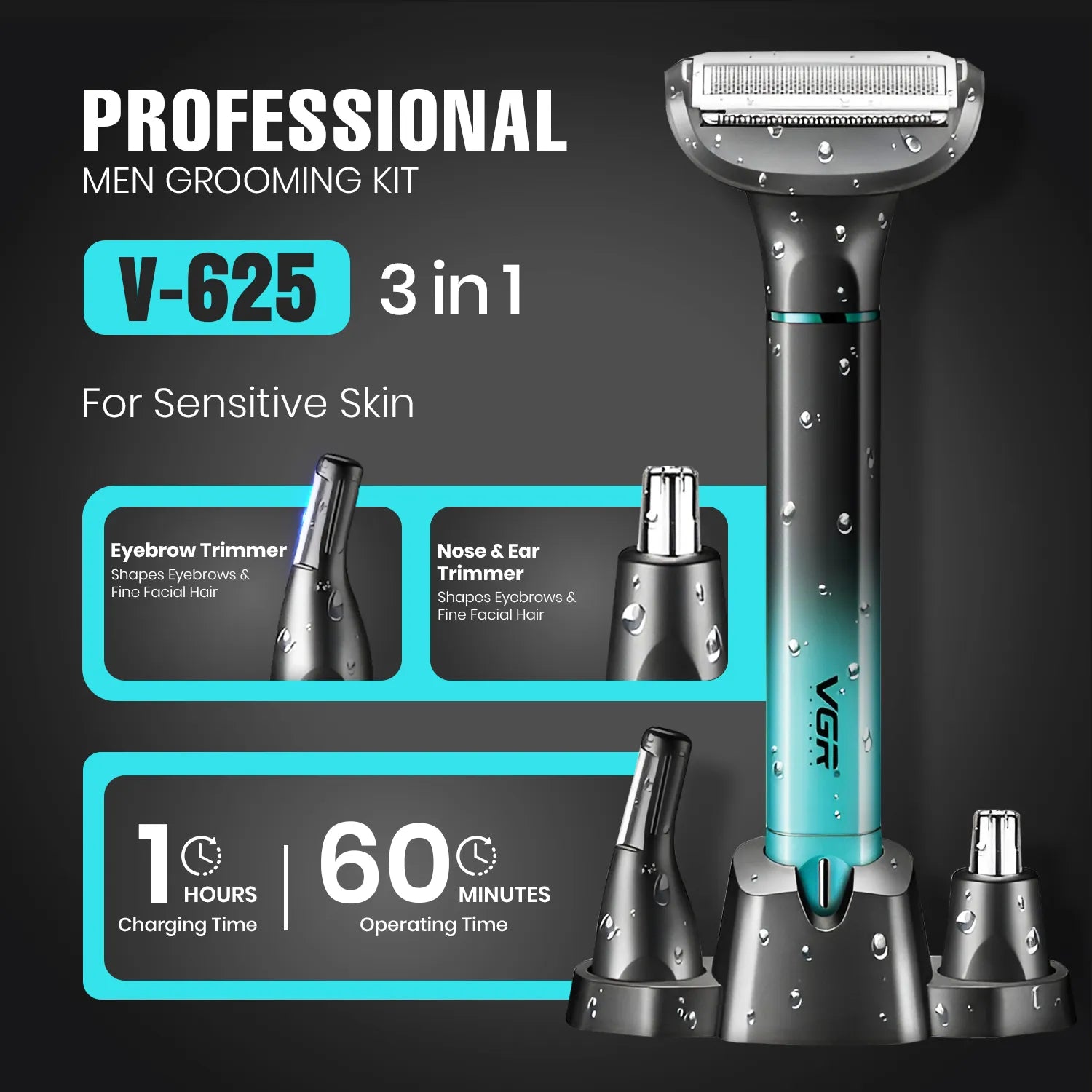 VGR V-625 3-IN-1 Grooming Kit For Men (Green)