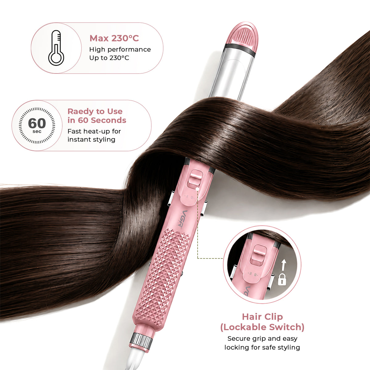 VGR V-563 Professional 4 in 1 Hair Beauty Styler (Pink)
