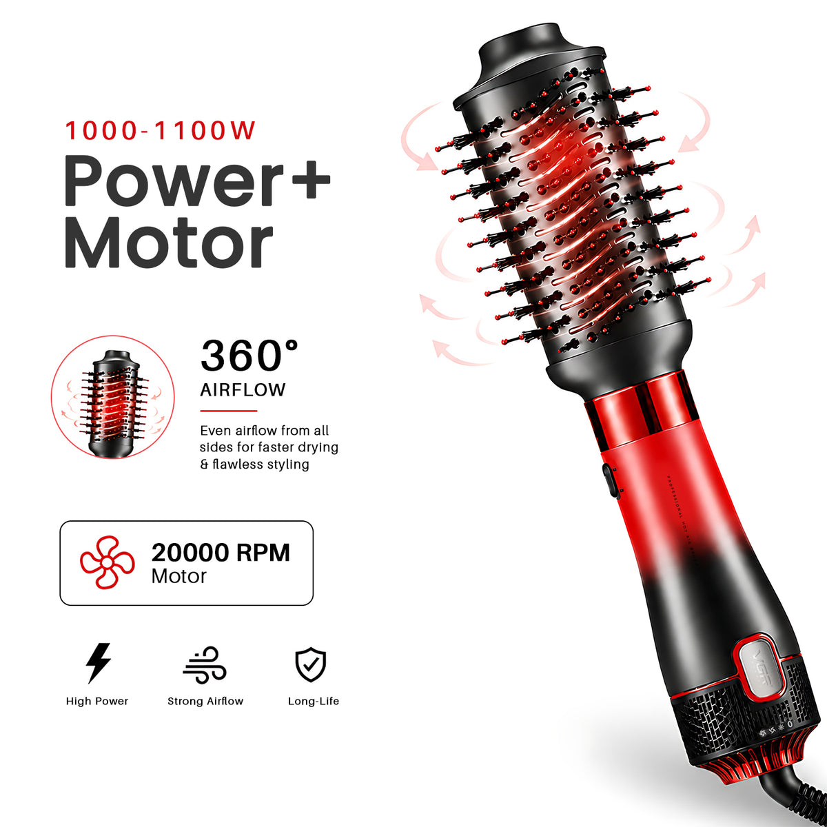 VGR V-488 Professional 8 IN 1 Hot Air Brush (Red)