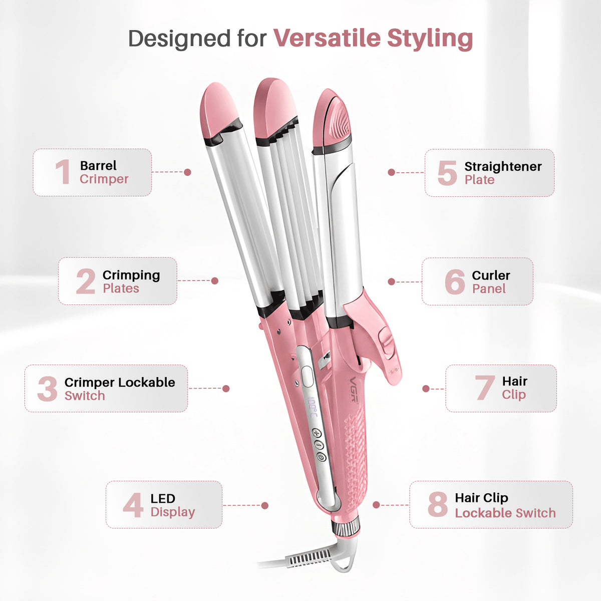 VGR V-563 Professional 4 in 1 Hair Beauty Styler (Pink)