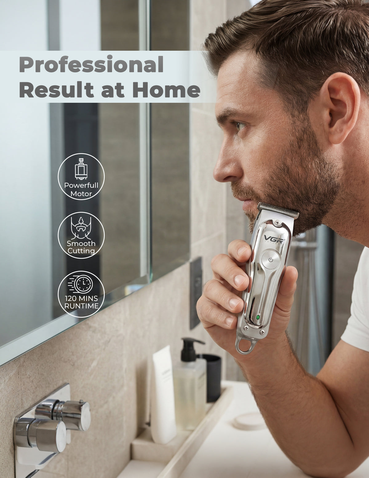 VGR V-071 Professional Hair Trimmer For Men with 120 Min Runtime, Silver