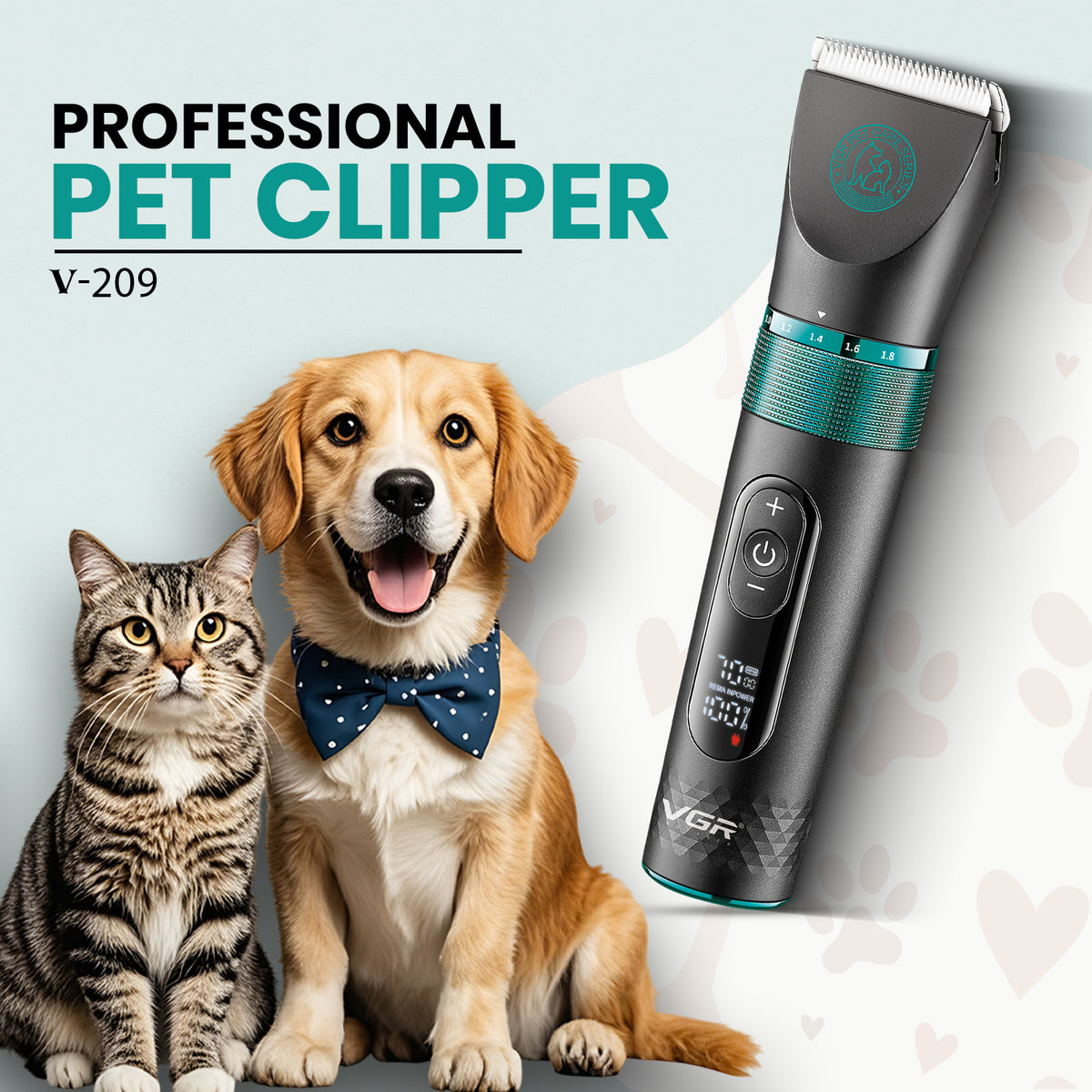 VGR V-209 Professional Pet Clipper with 200 Min Runtime, Black