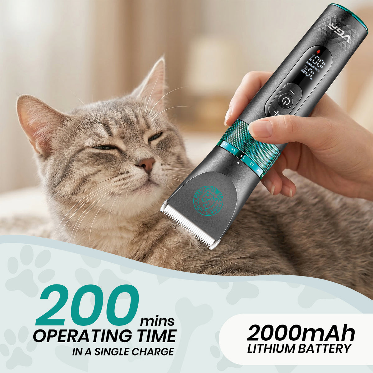 VGR V-209 Professional Pet Clipper with 200 Min Runtime, Black