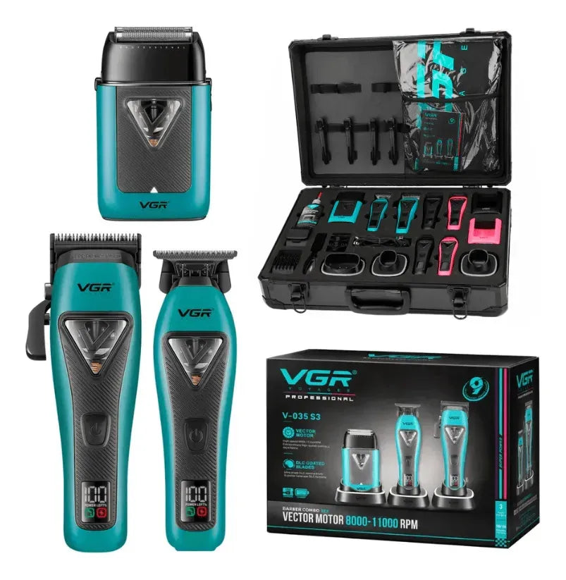 VGR V-035 S3 Professional Barber Combo For Men, 8000-11000 RPM, 3-in-1 Grooming Kit, Blue