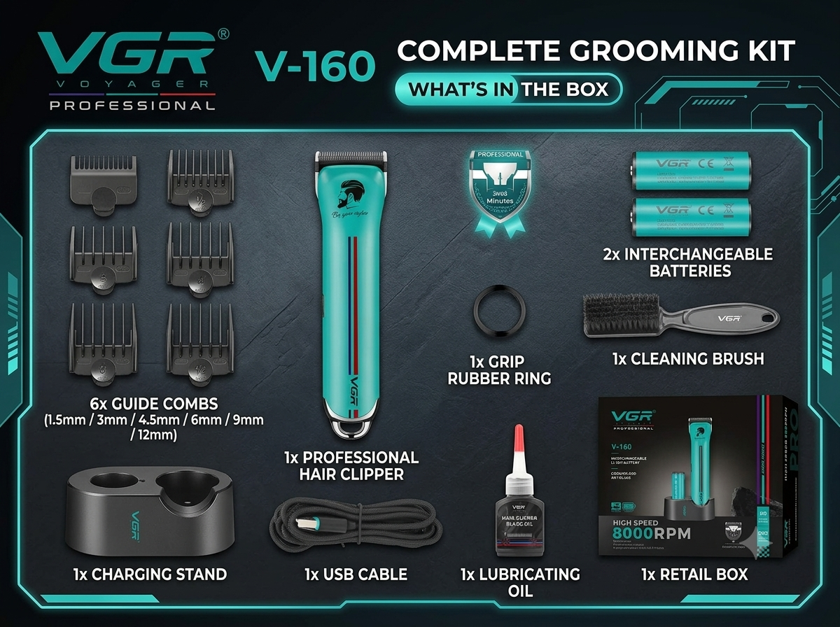 VGR V-160 Professional Hair Clipper with 220 Min Runtime, Blue