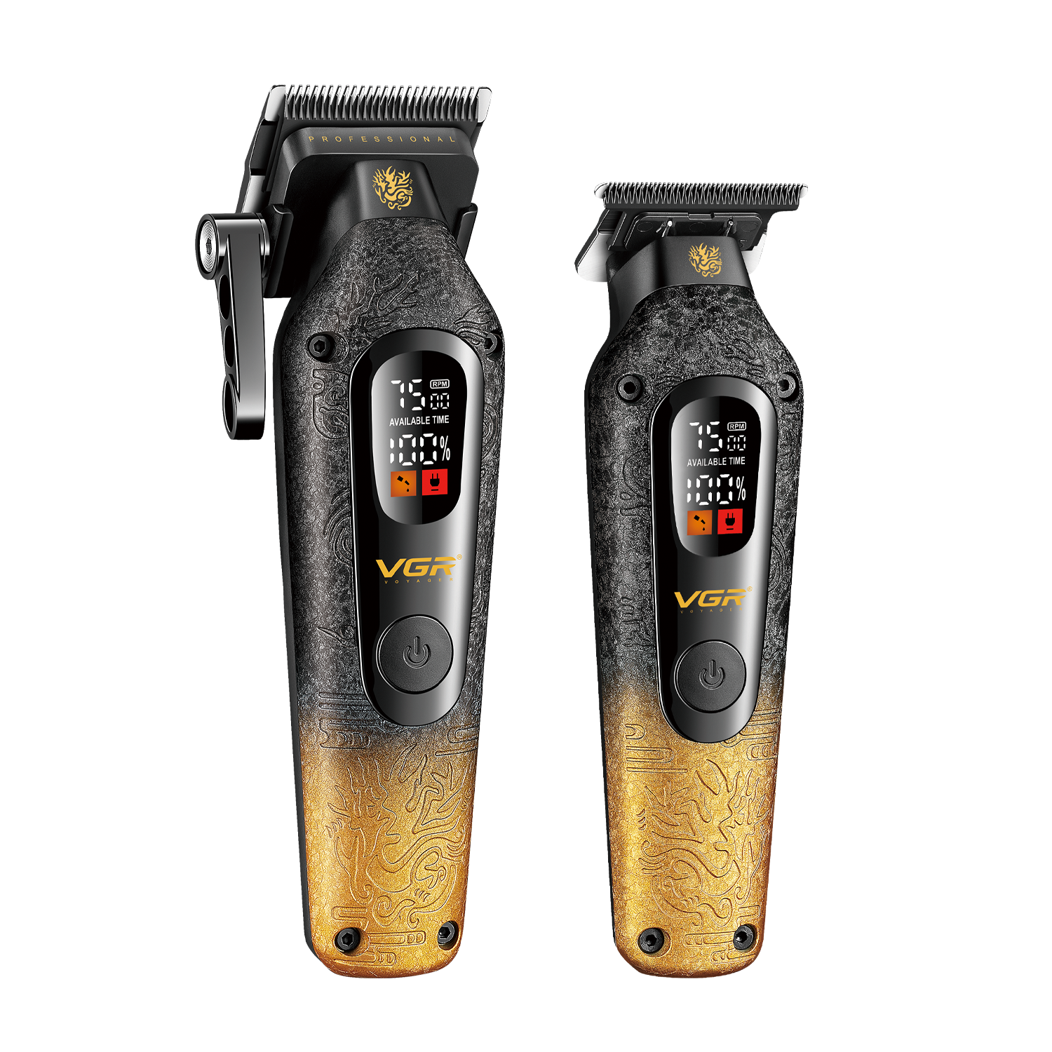 VGR V-879 S2 Professional Barber Combo Hair Clipper & Trimmer Kit, Ceramic Titanium Blades, 7500 RPM Motor, LED Display, USB Rechargeable