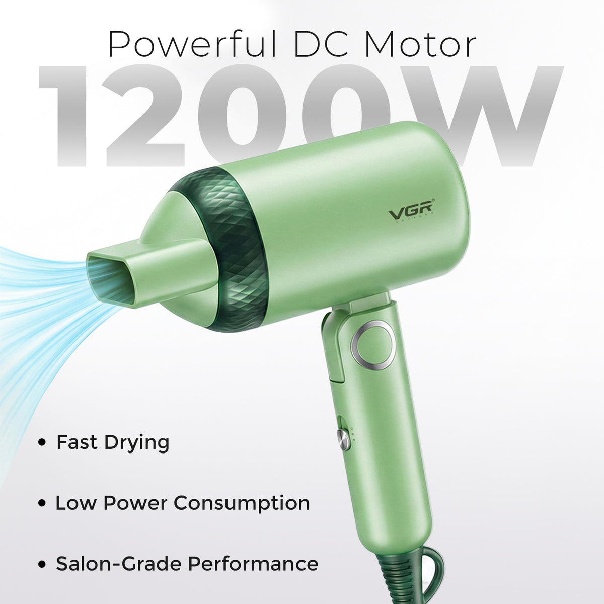 VGR V-421 Hair Dryer with 1200W DC motor for Men & Women, Green