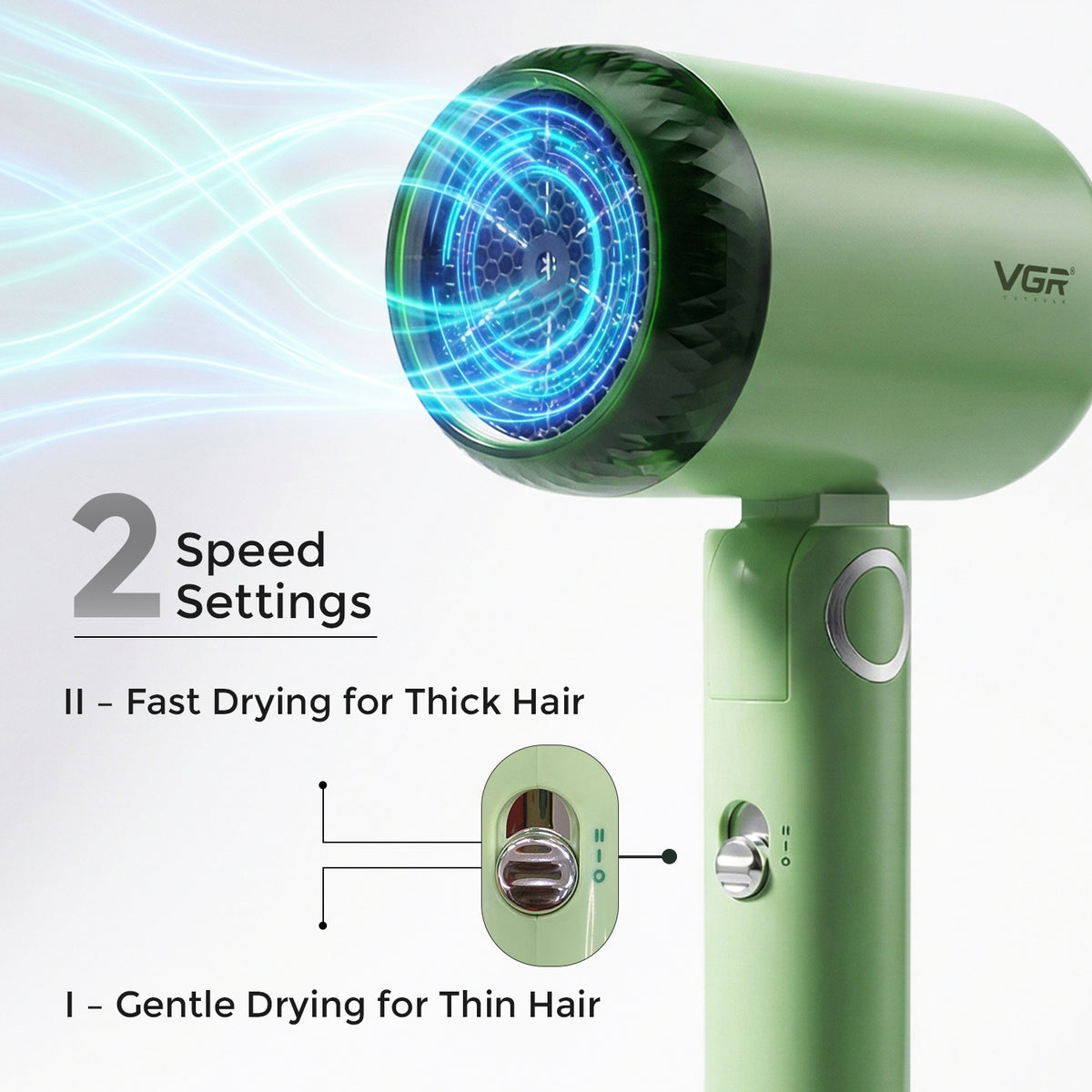 VGR V-421 Hair Dryer with 1200W DC motor for Men & Women, Green
