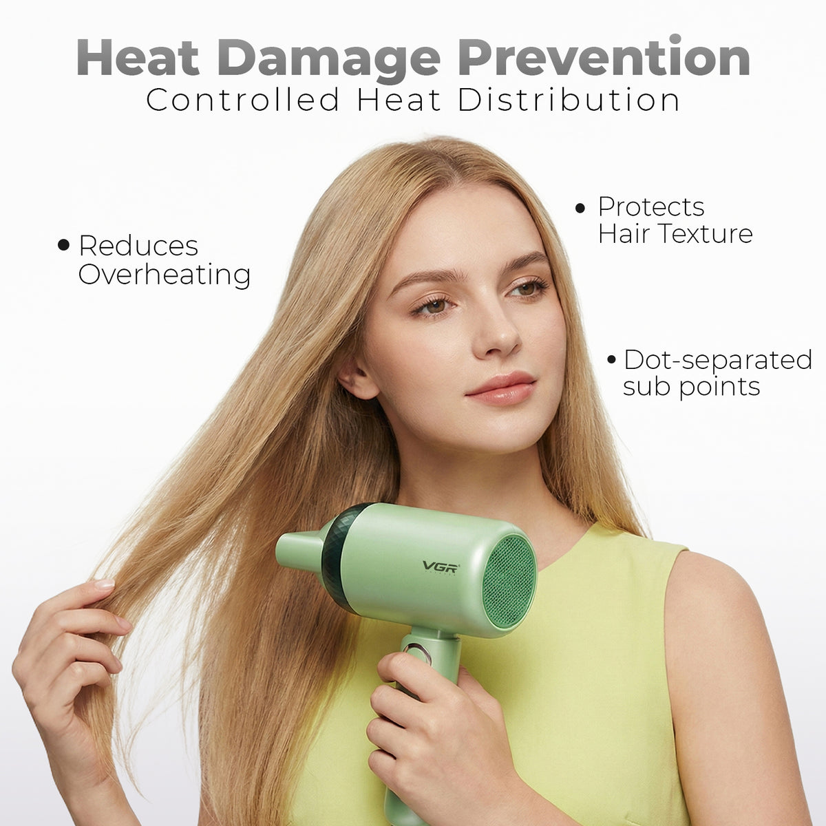 VGR V-421 Hair Dryer with 1200W DC motor for Men & Women, Green