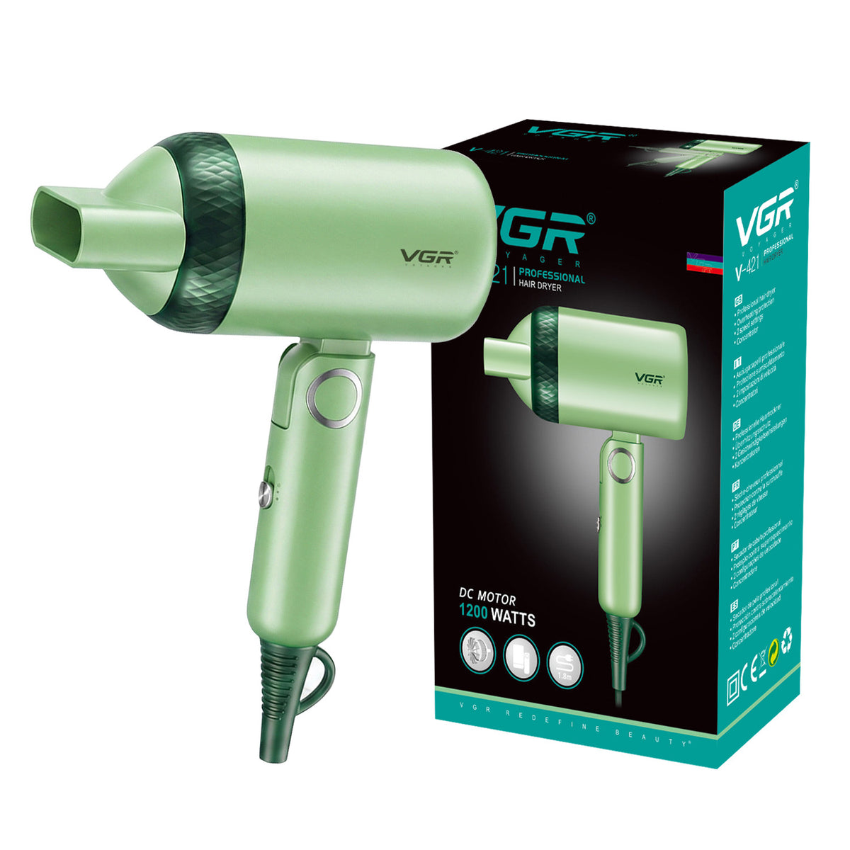 VGR V-421 Hair Dryer with 1200W DC motor for Men & Women, Green