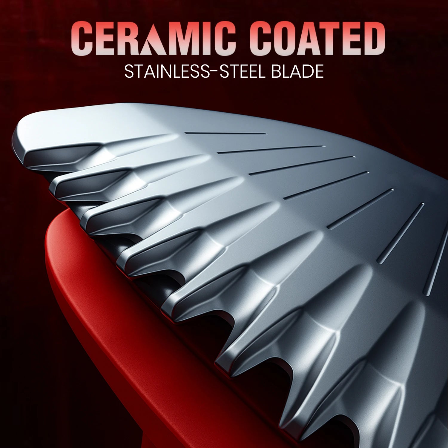 Stainless-steel blade with ceramic coating on a dark background