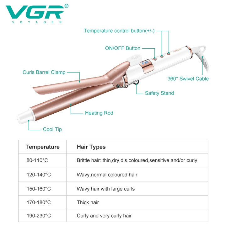 VGR V-578 Professional Hair Curler Iron For Women, White