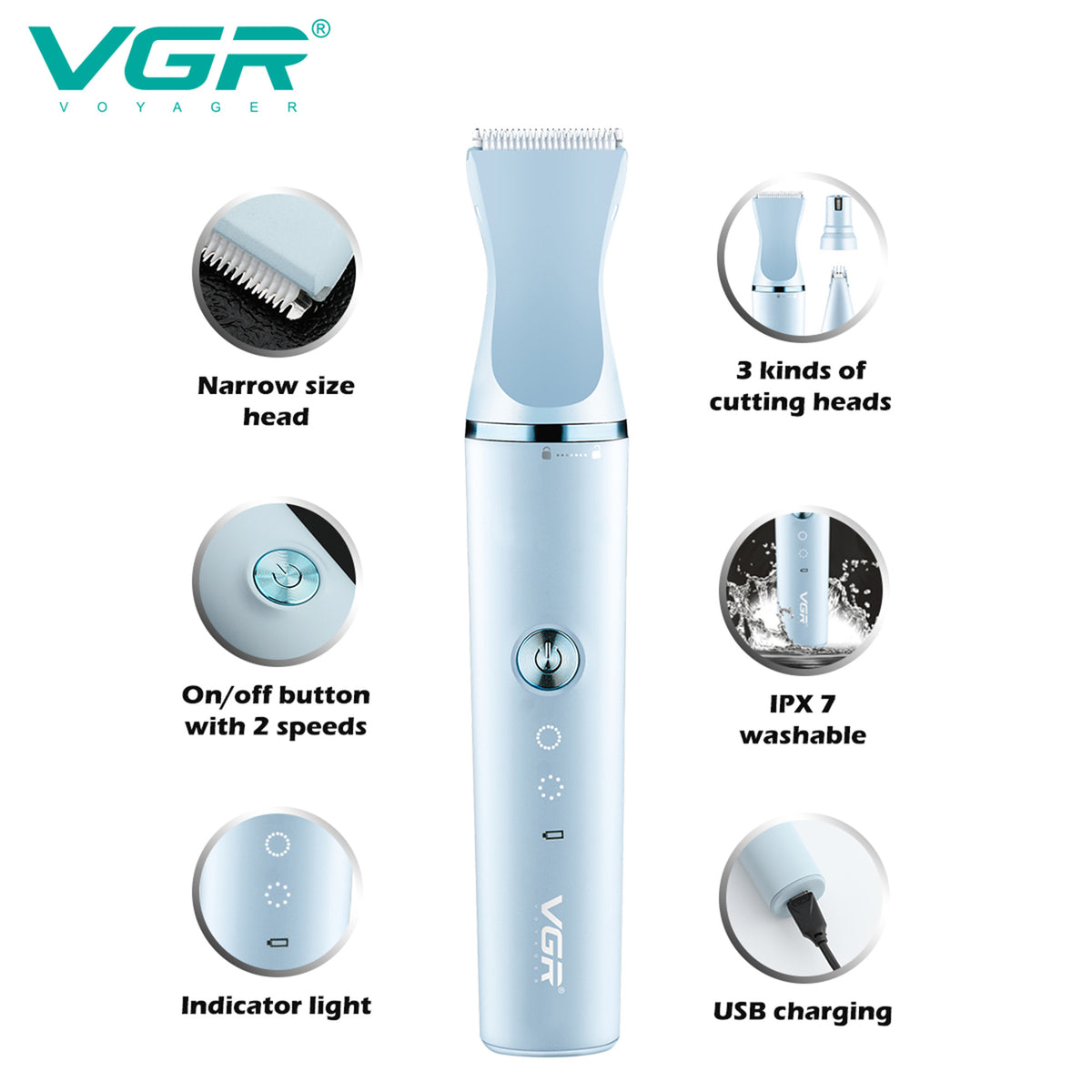 VGR V-205 Professional Pet Clipper with 120 Min Runtime, Blue
