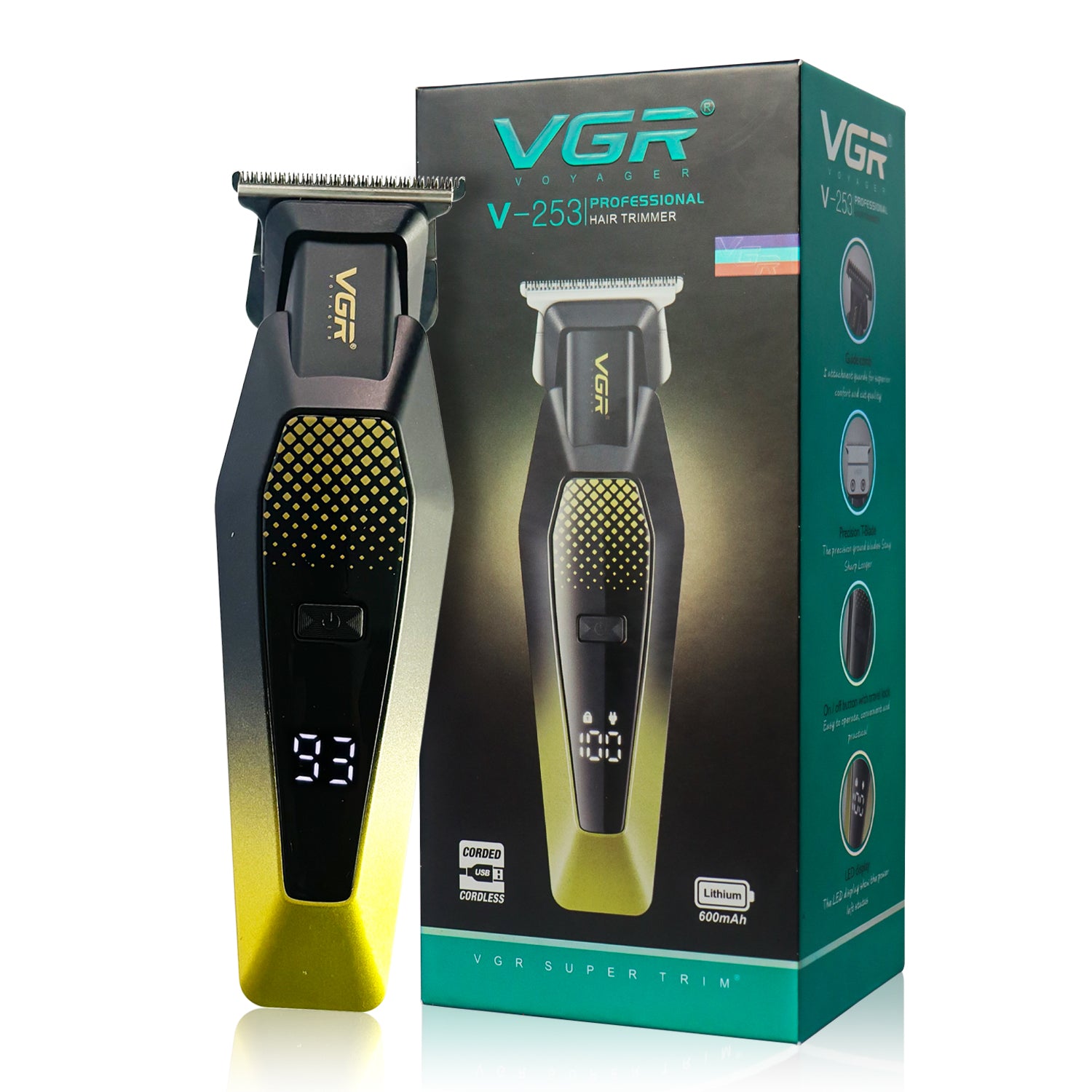 VGR V-253 Professional Hair Trimmer for Men, 90 Minutes Runtime