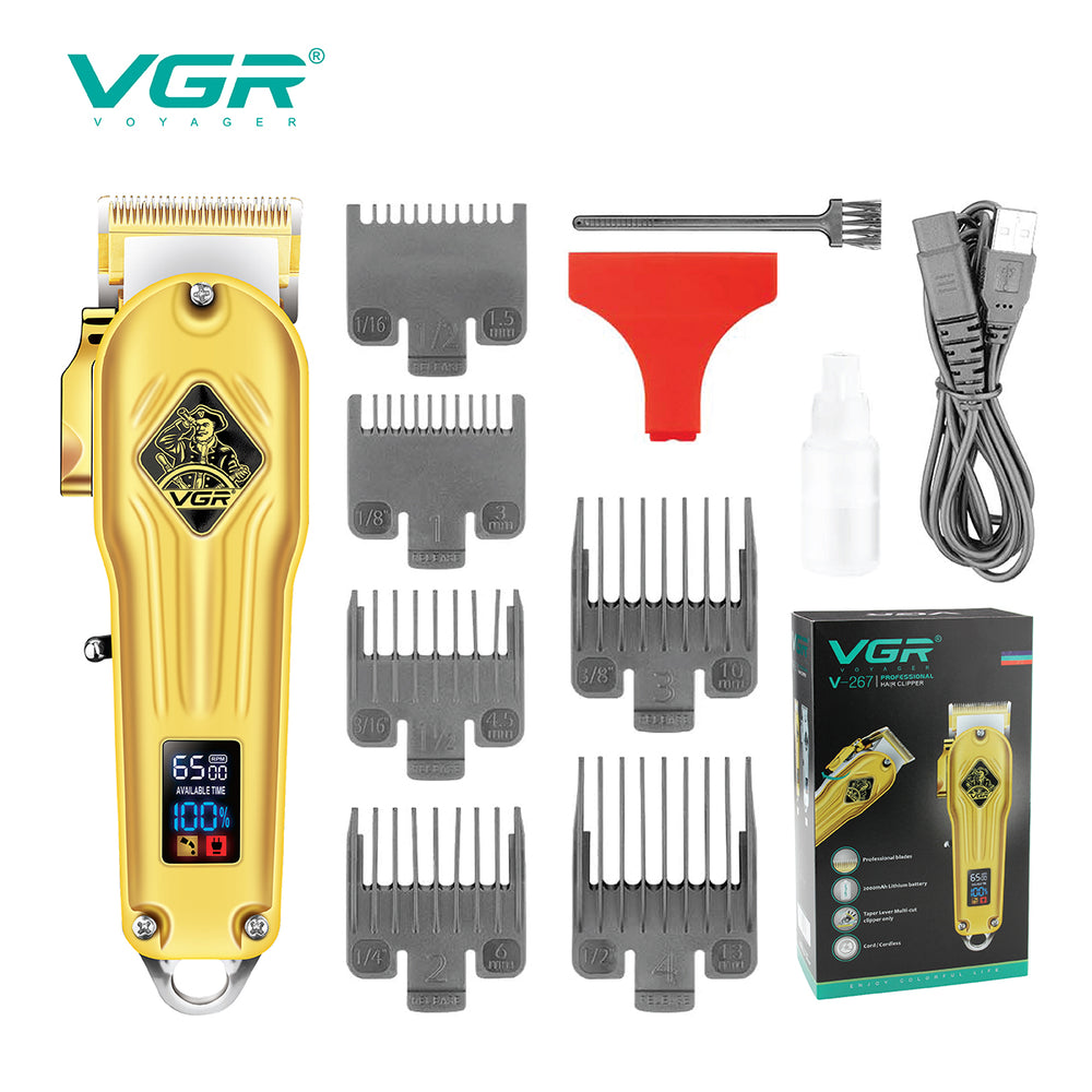 VGR V-267 Professional Salon Series Hair Clipper with Smart Digital Display, 6500RPM Motor & 2000mAh Battery, Gold