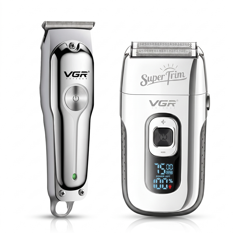VGR V-071 Hair Trimmer & V-332 Foil Shaver Professional Grooming Combo, Silver Image
