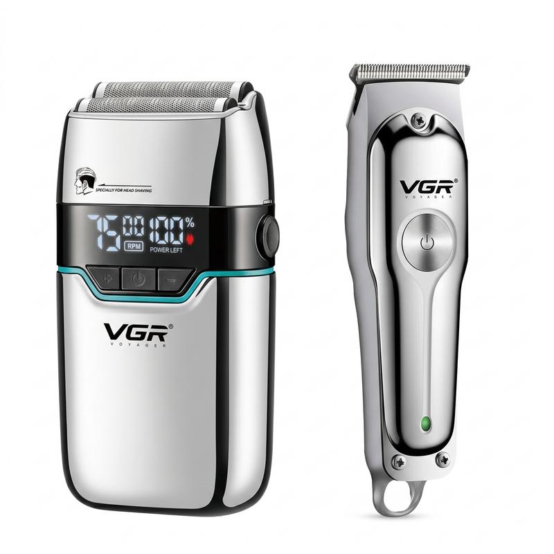 VGR V-071 Hair Trimmer & V-350 Foil Shaver Professional Grooming Combo, Silver Image
