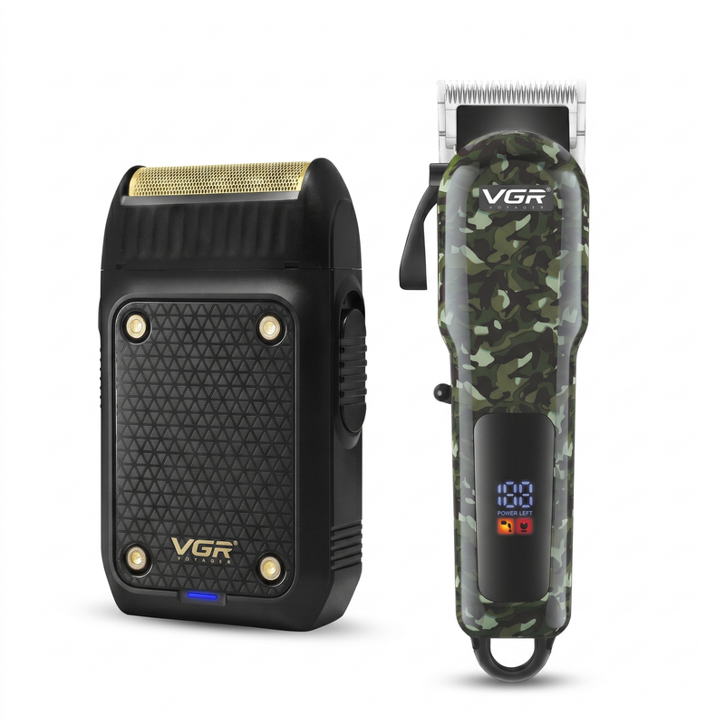 VGR VL-665 Hair Clipper & V-353 Foil Shaver Professional Grooming Combo, Black & Green Image