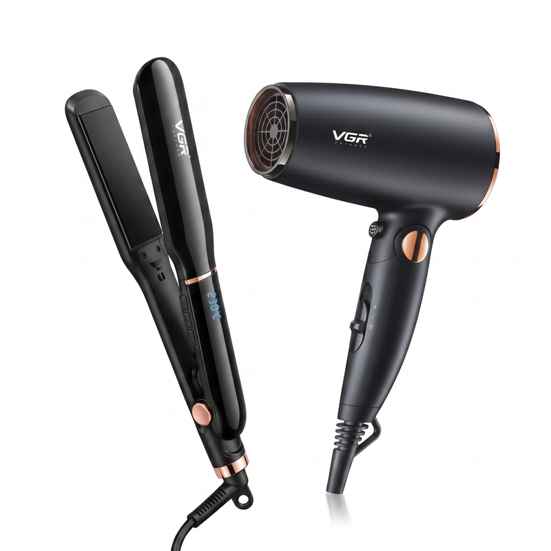 VGR V-519S Hair Straightener & V-439 Hair Dryer Professional Grooming Combo, Black Image