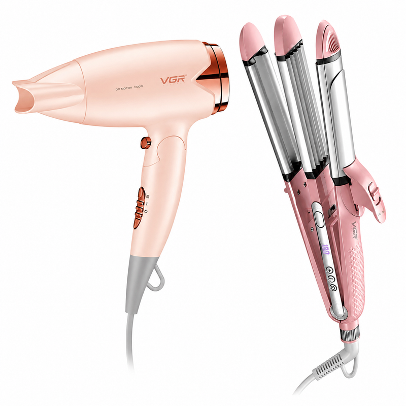 VGR V-428 Hair Dryer & V-563 4-in-1 Hair Beauty Styler Professional Grooming Combo, Pink Image