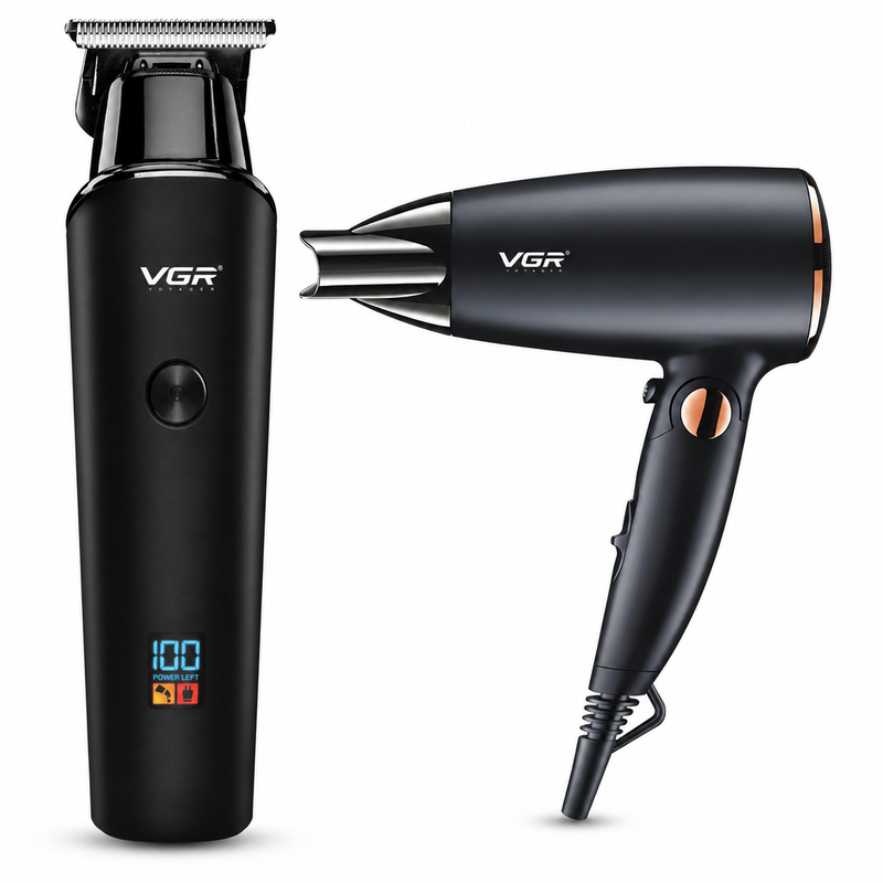 VGR V-937 Hair Trimmer & V-439 Hair Dryer Professional Grooming Combo, Black Image