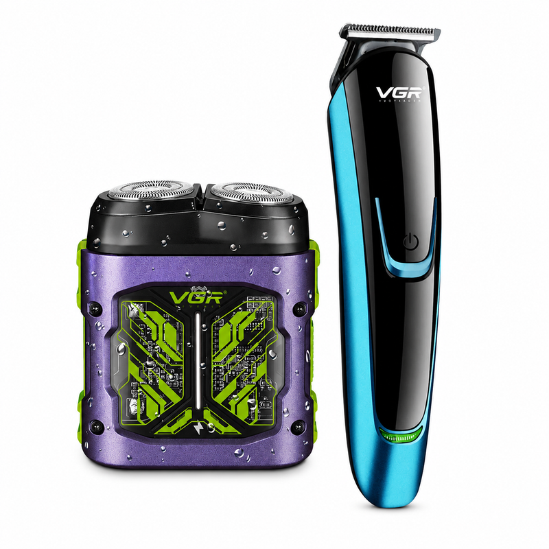 VGR V-183 Hair Trimmer & V-344 Rotary Shaver Professional Grooming Combo, Blue & Purple Image