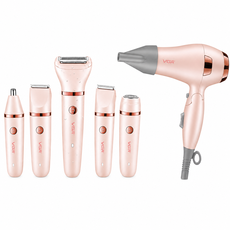 VGR V-432 Hair Dryer & V-735 3-in-1 Grooming Kit Professional Grooming Combo, Pink Image
