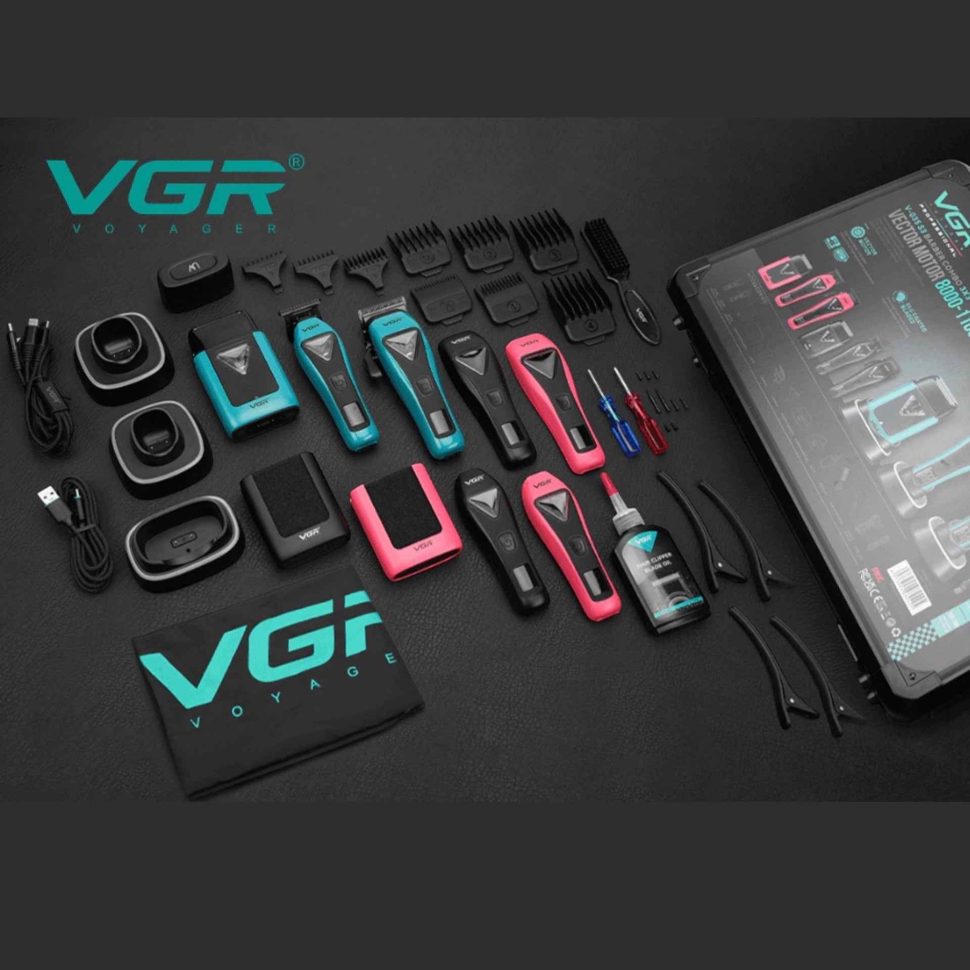 VGR V-035 S3 Professional Barber Combo For Men, 8000-11000 RPM, 3-in-1 Grooming Kit, Blue