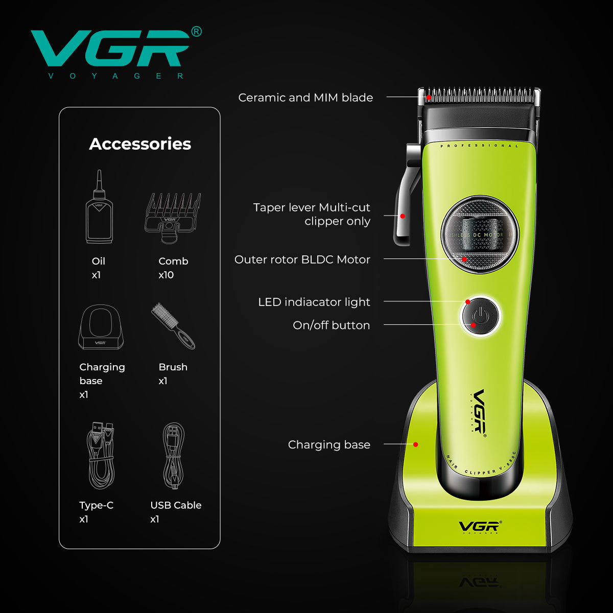 VGR V-880C Professional Hair Clipper For Men