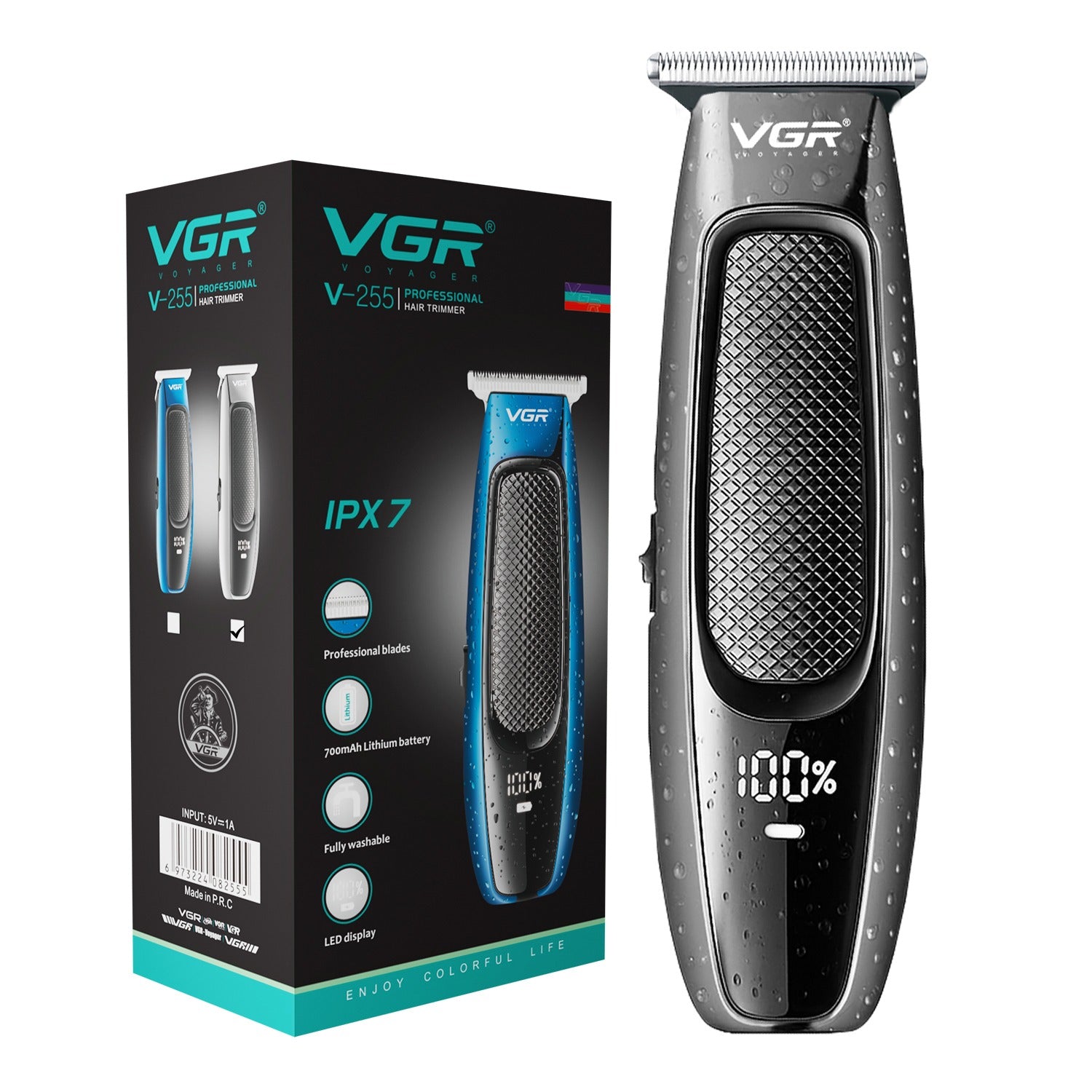 VGR hair trimmer with packaging on a white background