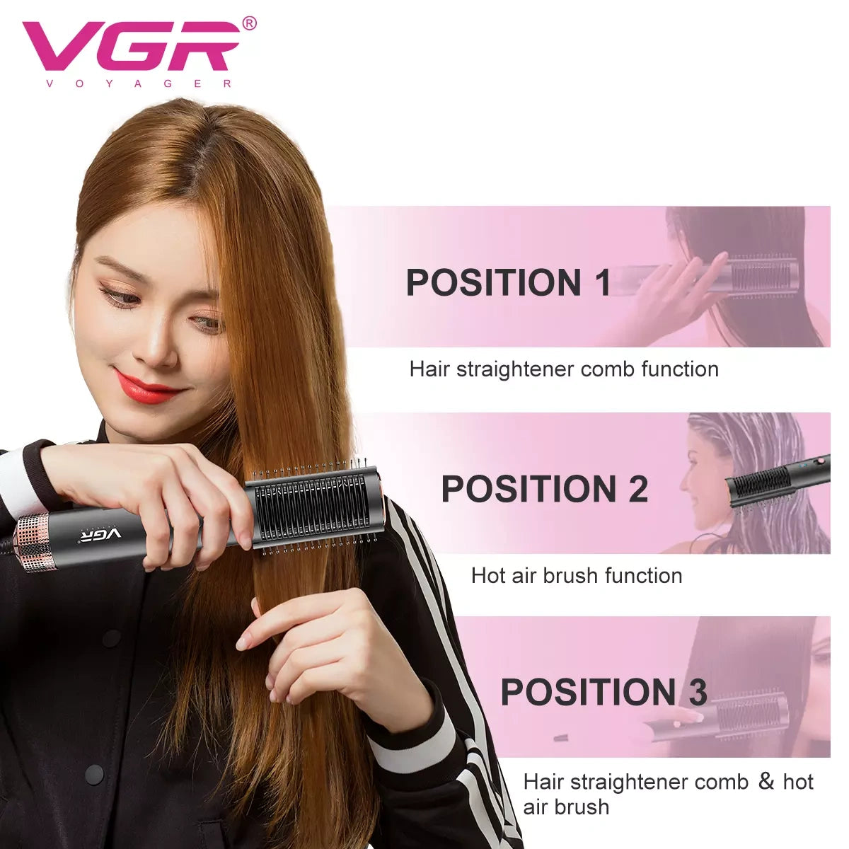 V-490 VGR V-490 Hot Air Brush | Professional Styling for Women, Black
