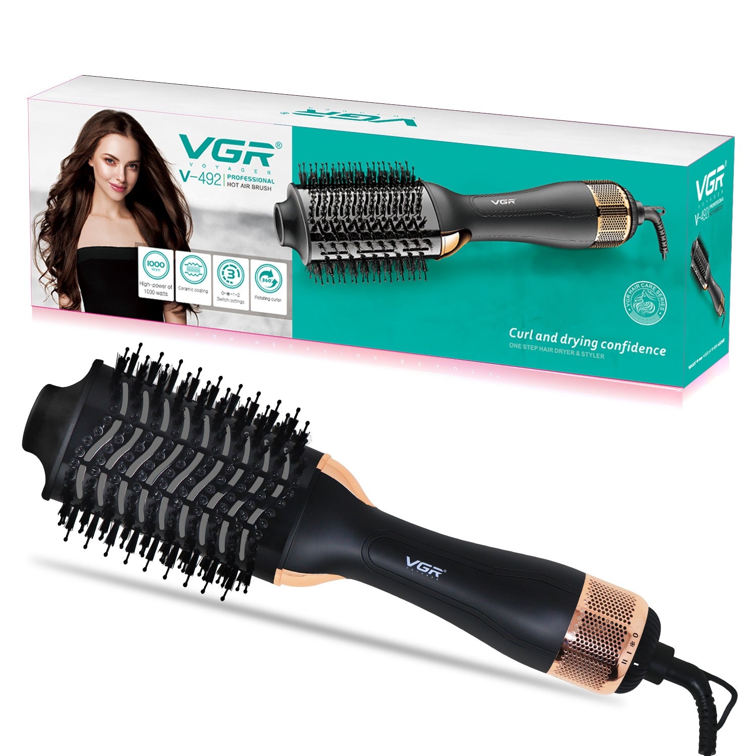 VGR V-492 Professional Hot Air Brush for Women (1000W, Black)