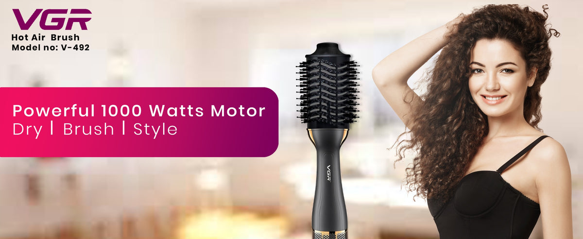 VGR V-492 Professional Hot Air Brush For Women, 1000W, 3 Heat Settings, Rotating, Black