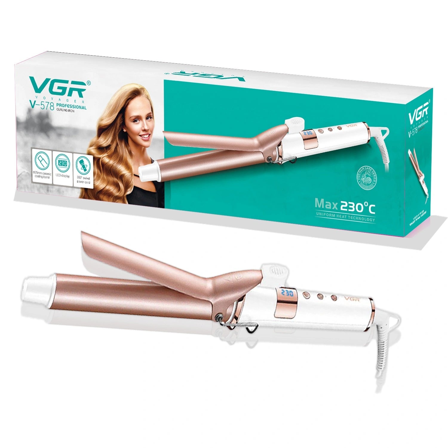 VGR V-578 Professional Electric Hair Curling Wand for Women (White)