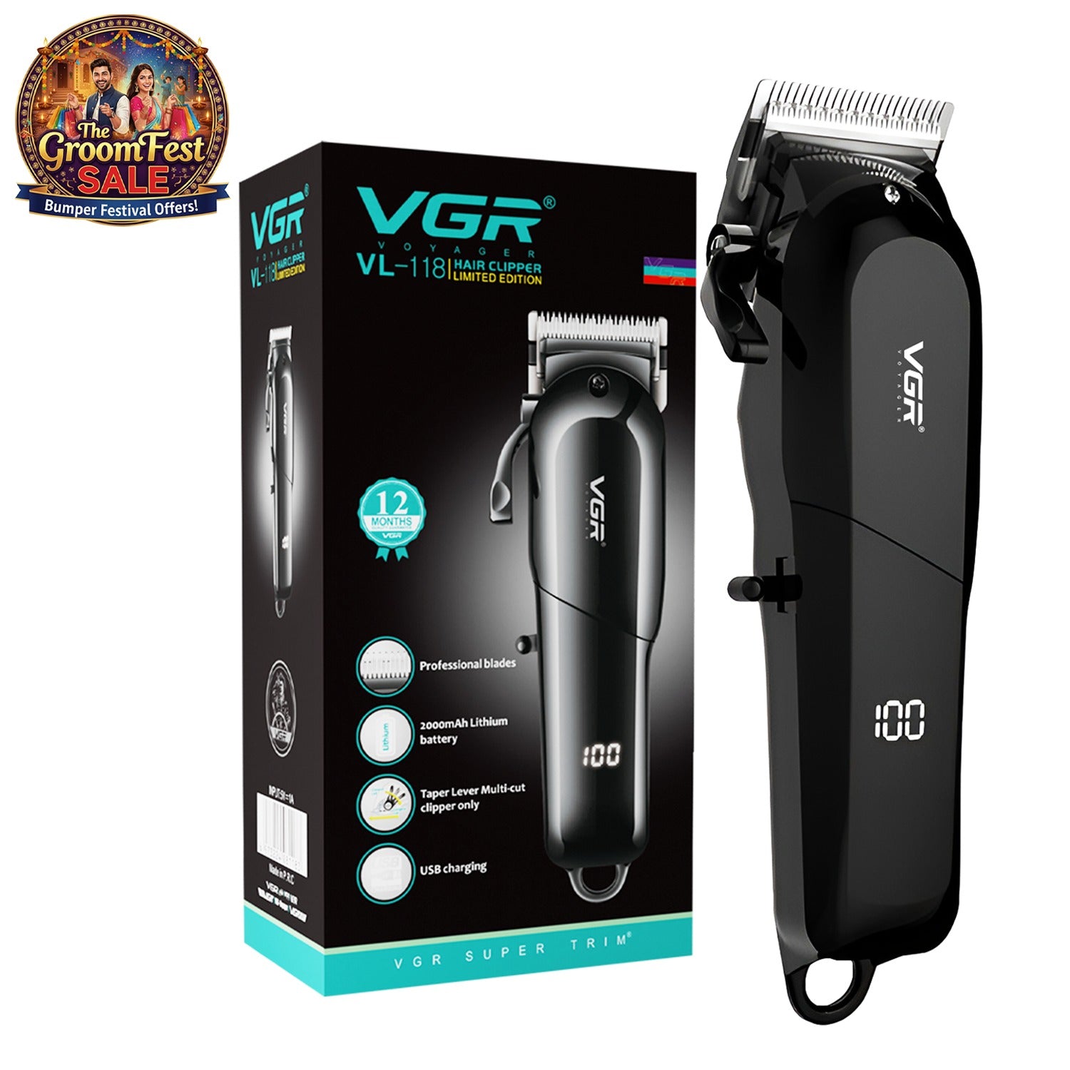 VGR VL-118 Limited Edition Hair Clipper For Men, Black