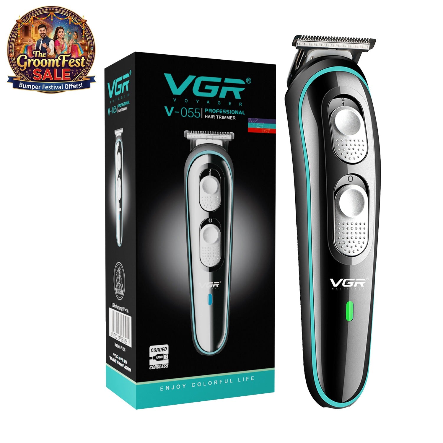 VGR V-055 Hair Trimmer For Men, Black